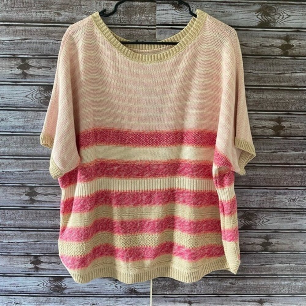 Chaps Pink and Cream Striped Sweater